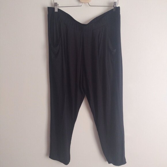 Eileen Fisher Black Pull On Pants XL Relaxed Fit Cropped Stretch Knit Trousers - Picture 1 of 11